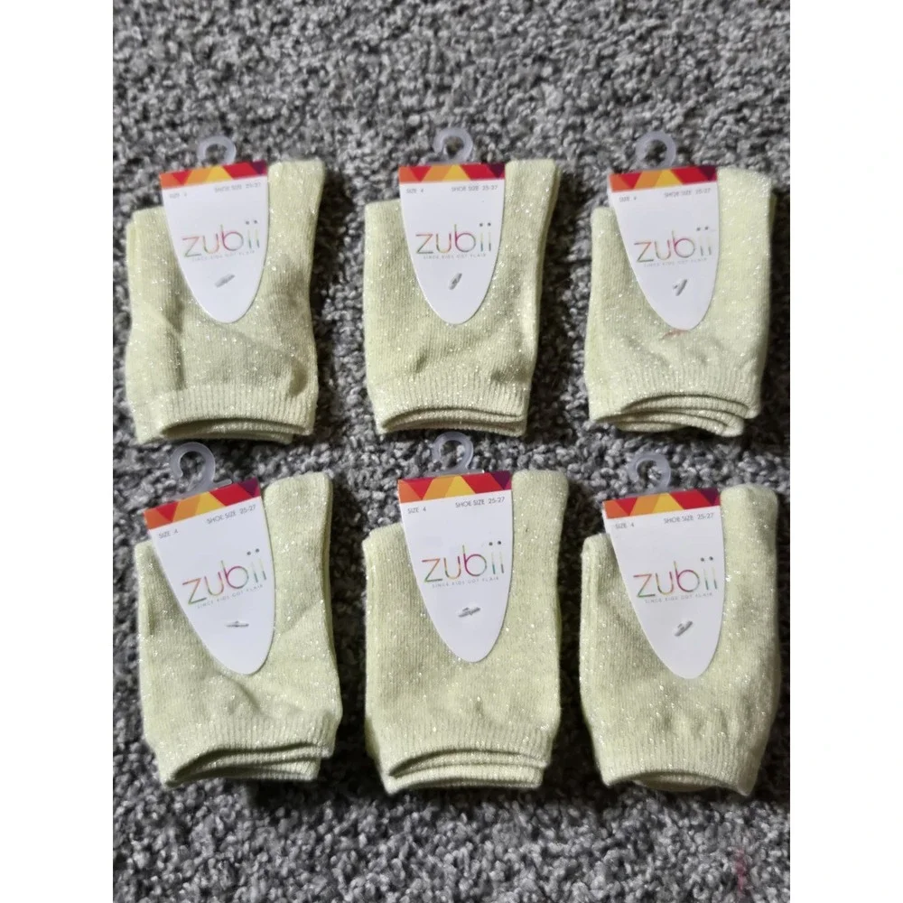 Zubii Girls Designer 6 Ankle Socks Yellow Sparkle Shoe Sz 8 -10
